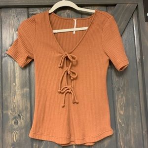 Free People Brown and Tan Short Sleeve Tee